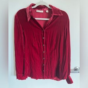 Red Velvet Button Down Shirt NWT